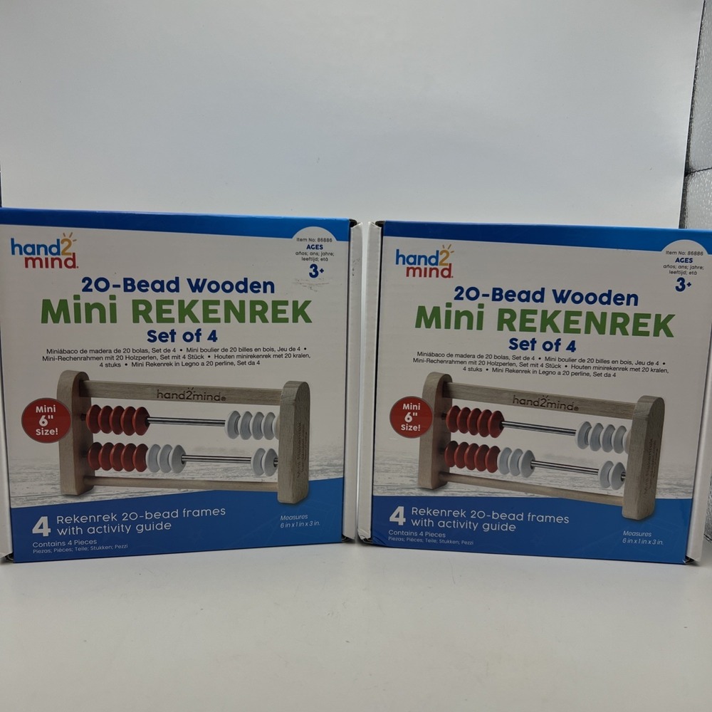 Mini 20 Bead Wooden Rekenrek 6" Set of 8 -2 Boxes Abacus Counting hand2mind